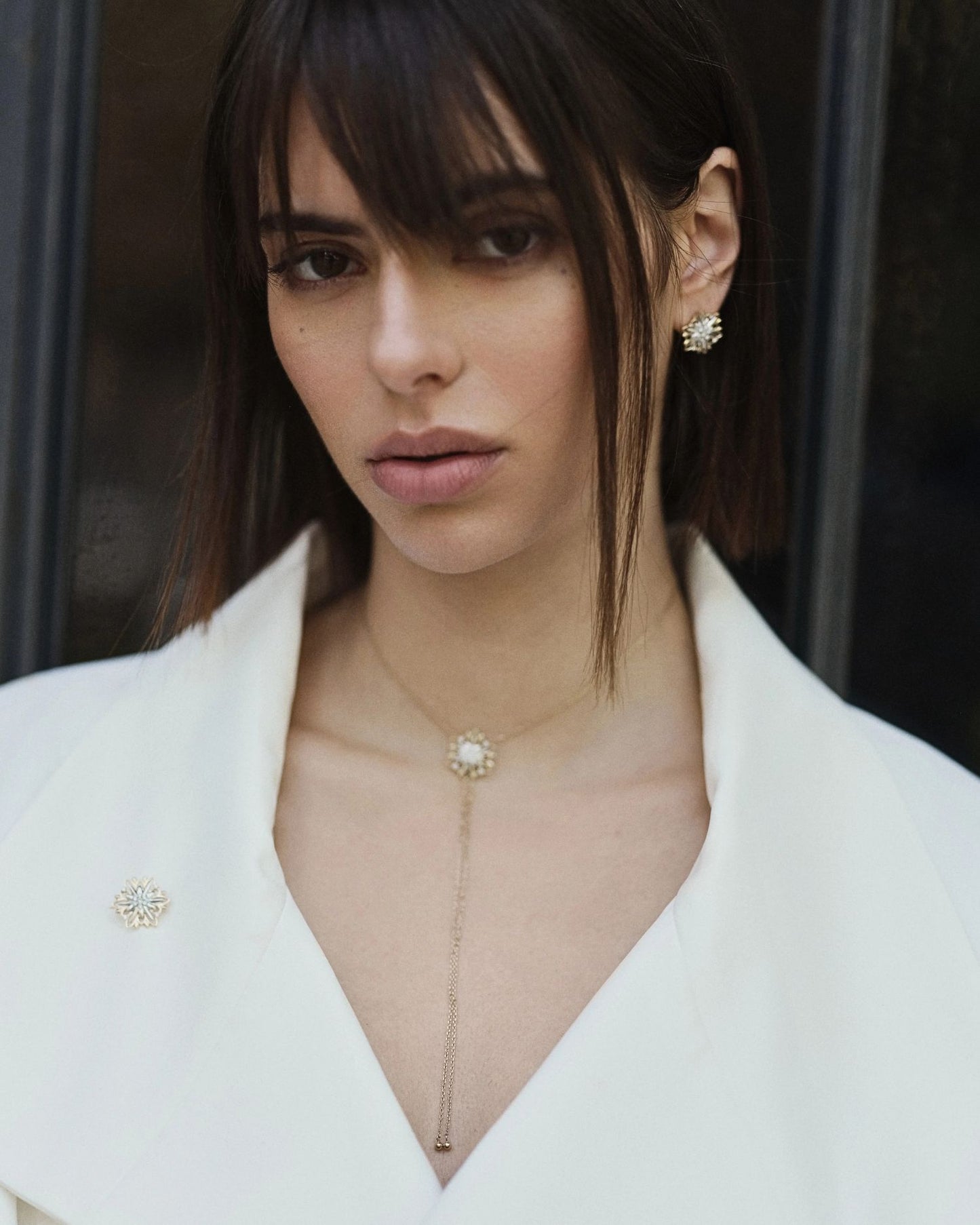 Gold brooch Edelweiss with diamonds
