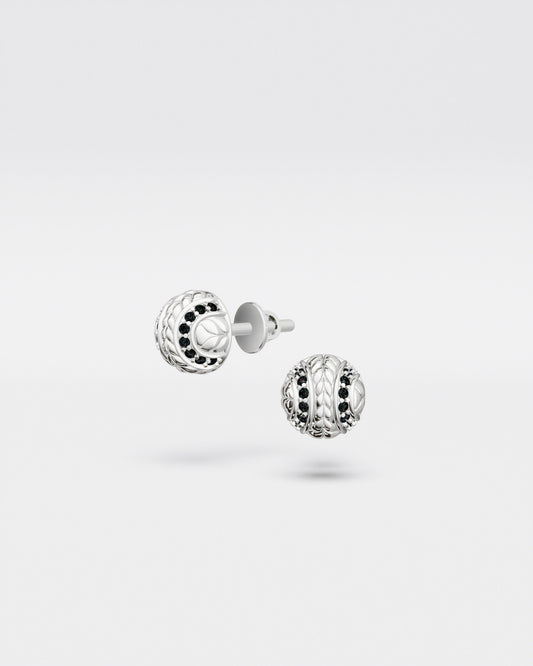Tennis Ball Stud Earrings mini witch black diamonds