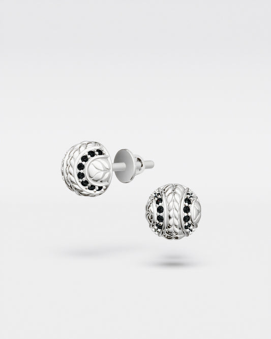 Tennis Ball Stud Earrings mini witch black diamonds