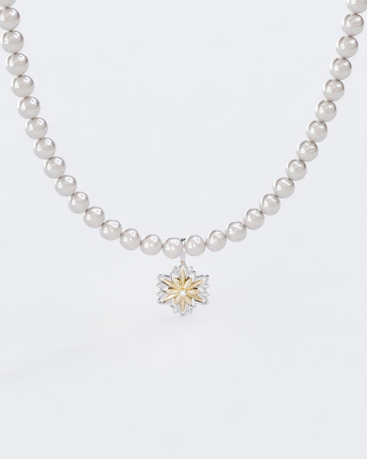Gold necklace Edelweiss with pearls