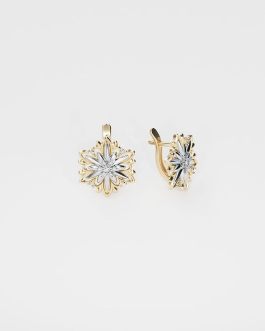 Gold Earrings Edelweiss with diamonds (Size M)
