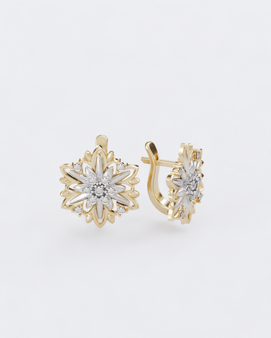 Gold Earrings Edelweiss with diamonds