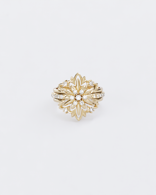 Gold ring Edelweiss with diamonds