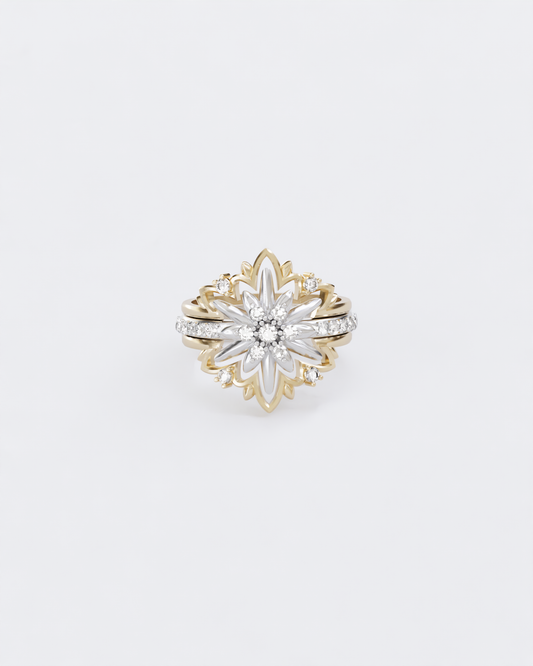 Gold ring Edelweiss with diamonds