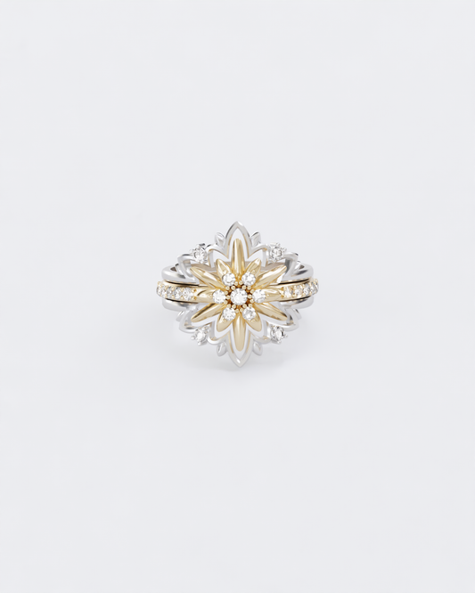 Gold ring Edelweiss with diamonds