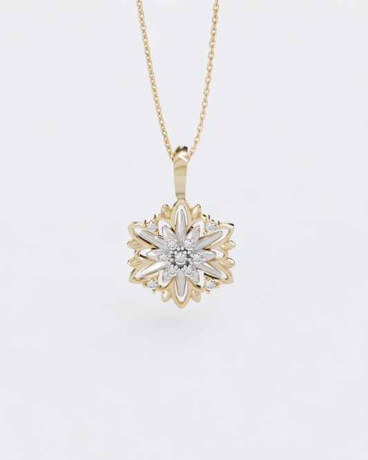 Gold Pendant Edelweiss with diamonds