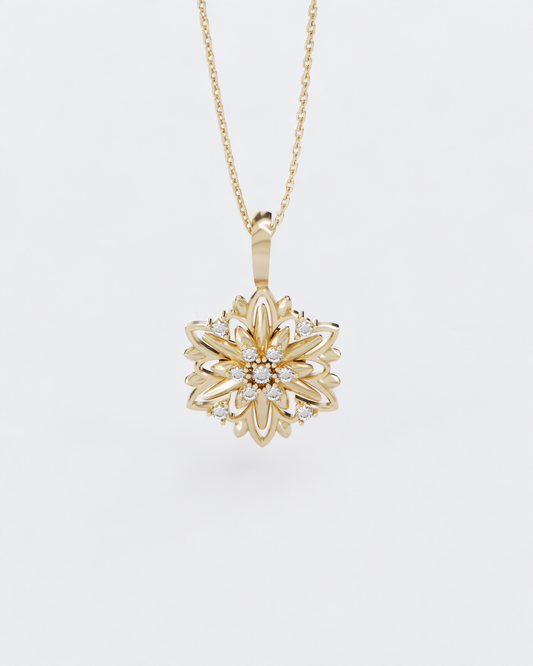 Gold Pendant Edelweiss with diamonds (SIZE L)