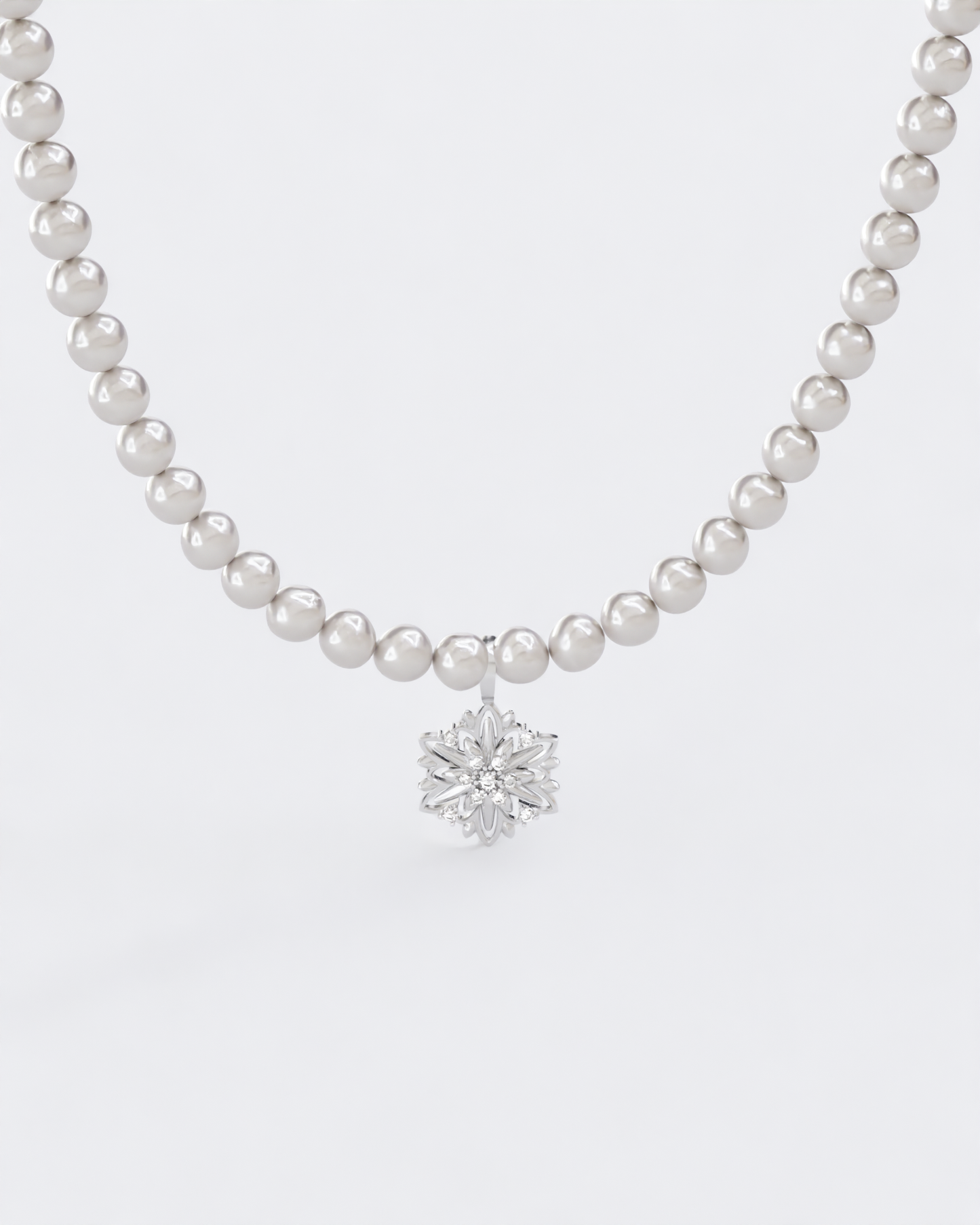 Long necklace Edelweiss with pearls and diamonds