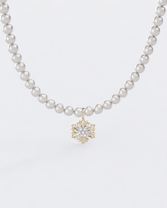 Gold necklace Edelweiss with pearls and diamonds