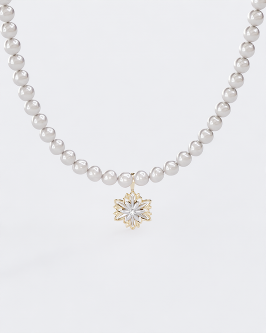 Long necklace Edelweiss with pearls