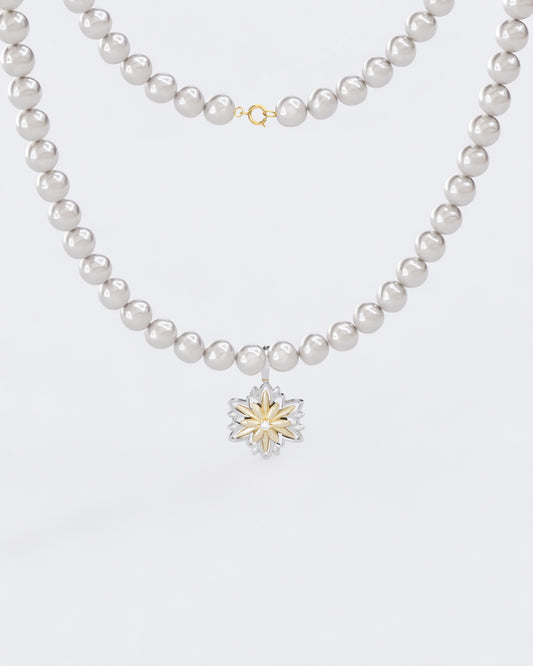 Long gold necklace Edelweiss with pearls with clasp