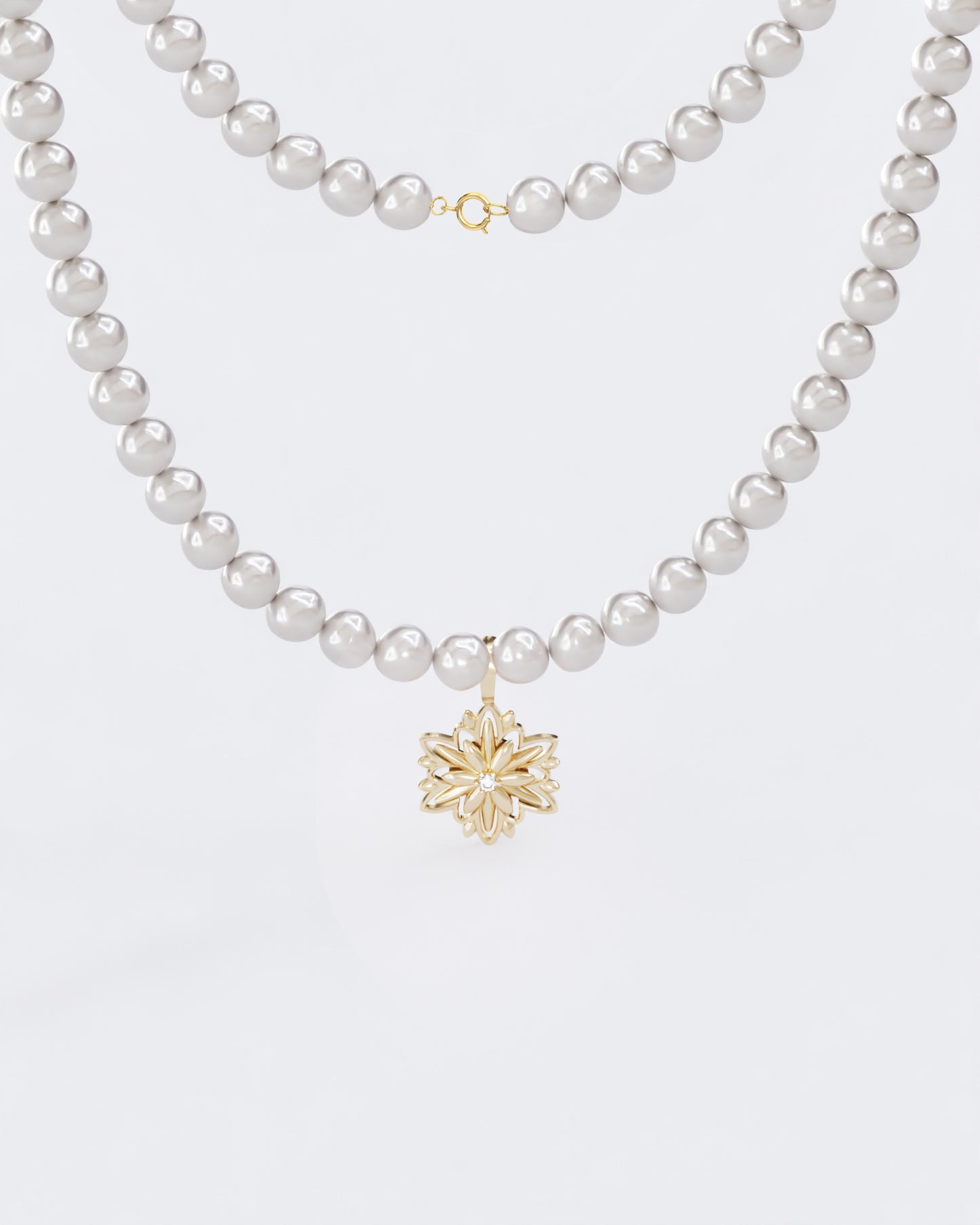 Long gold necklace Edelweiss with pearls with clasp
