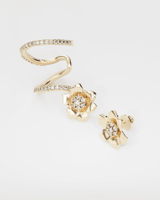 Gold Anemone cuff and earring Anemone