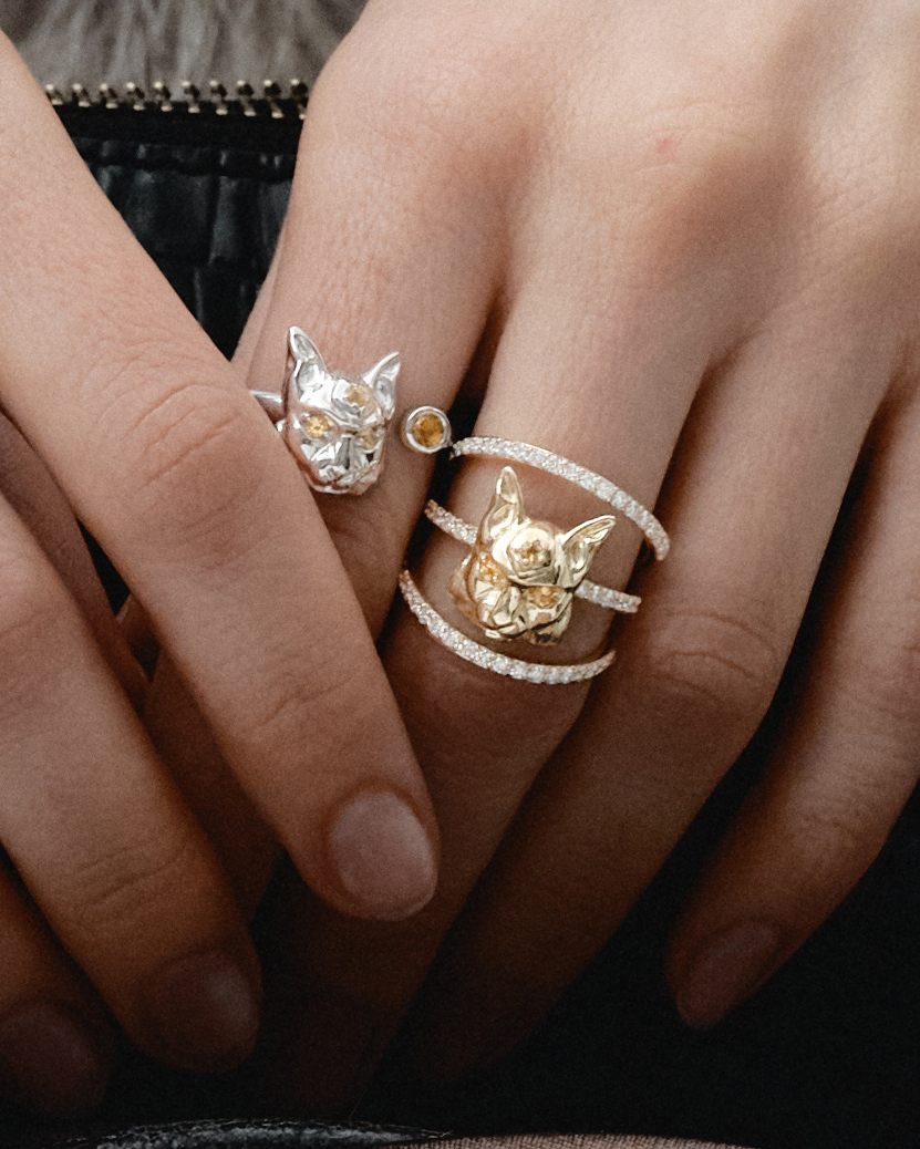 Gold ring Lynx with diamonds