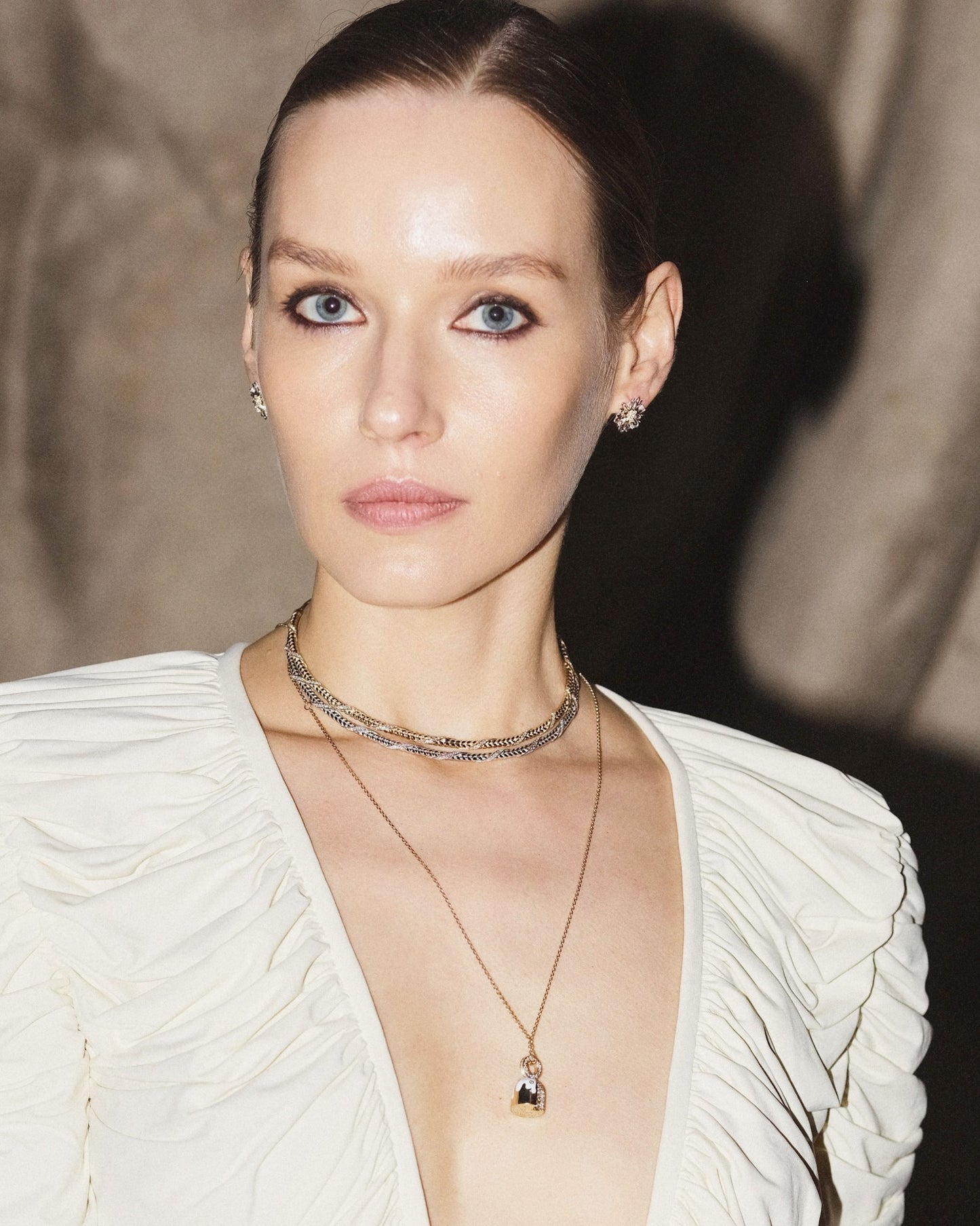 Gold necklace Spikelet mini with diamonds