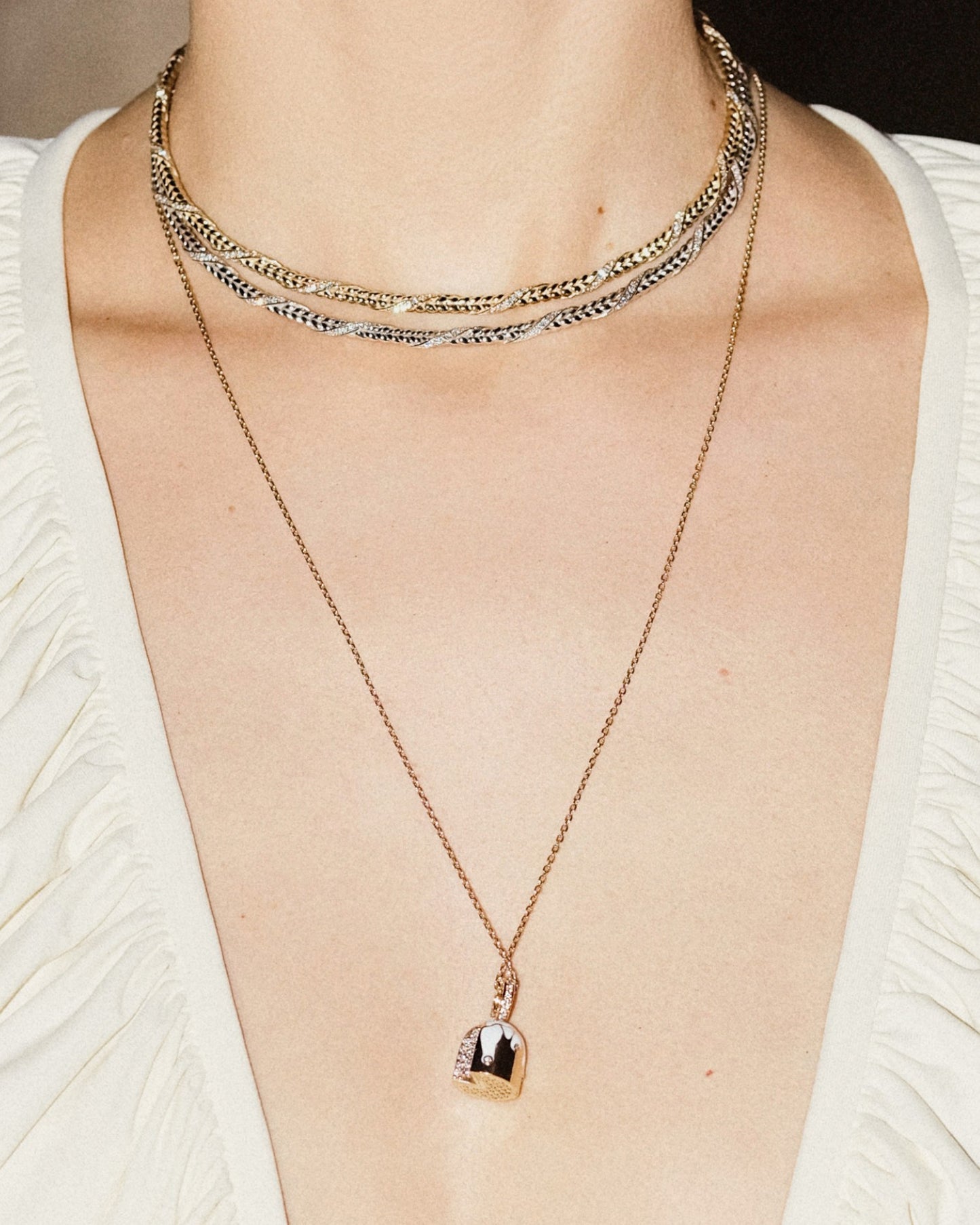 Gold necklace Spikelet mini with diamonds