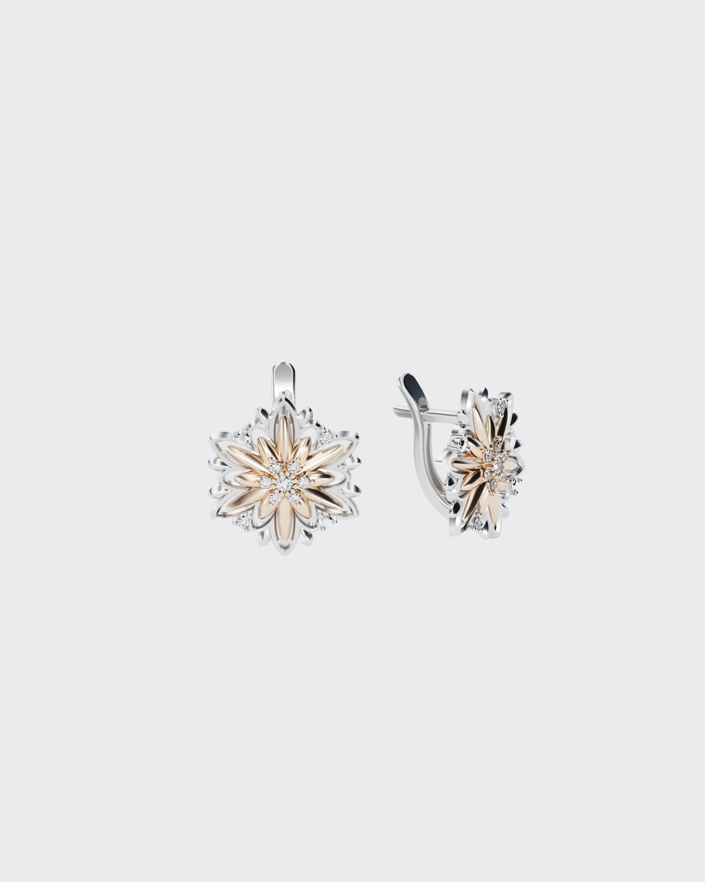 Gold Earrings Edelweiss with diamonds (Size M)