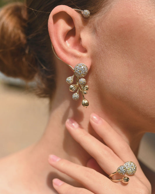 Gold cuff and earring Mimosa