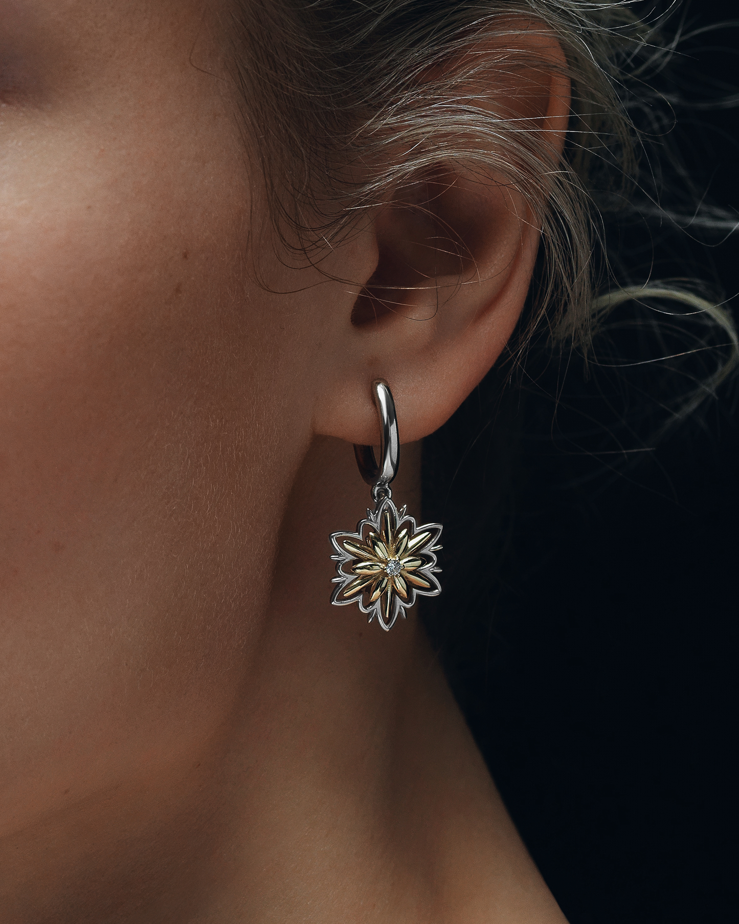 Gold Earrings Edelweiss with diamonds