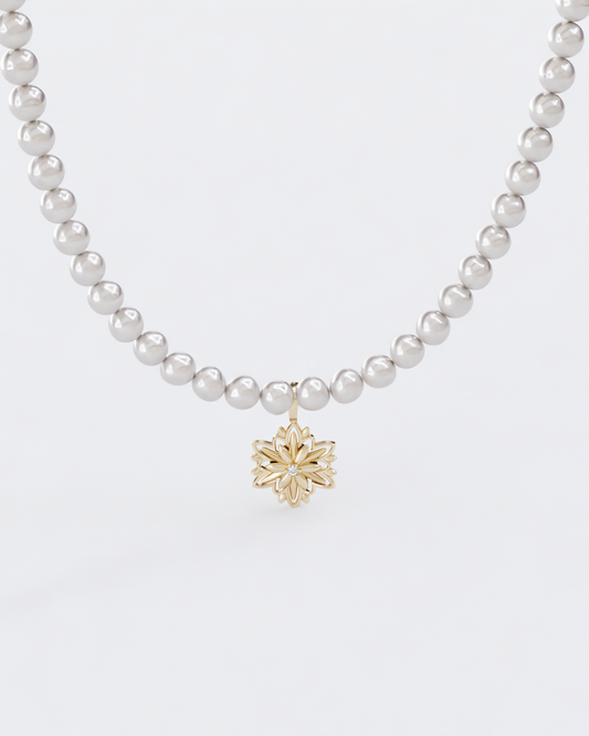 Gold Pendant Edelweiss with pearls