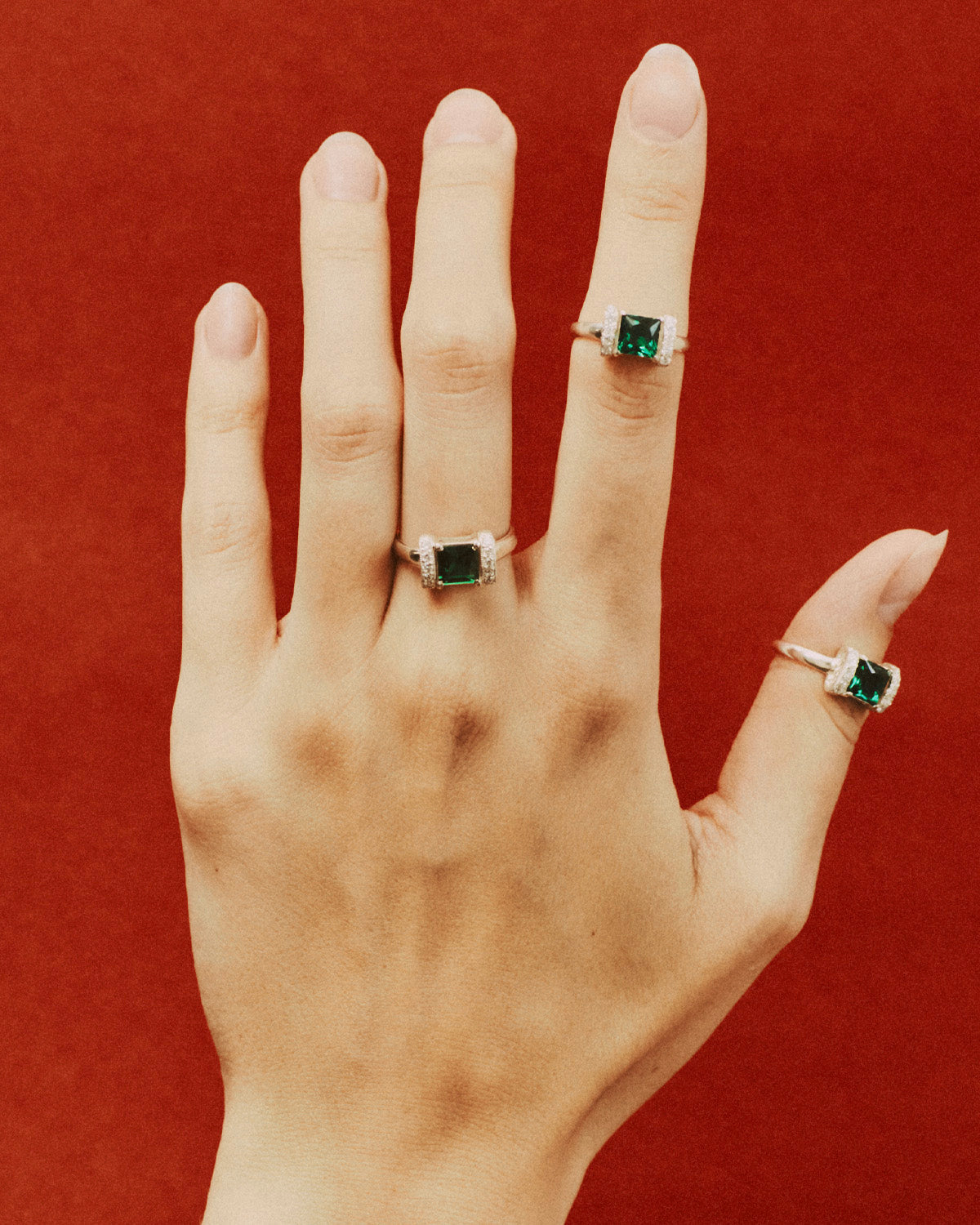 Silver ring with emerald and diamonds "Esmeralda"