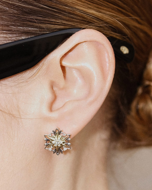 Gold Earrings Edelweiss with diamonds (Size L)