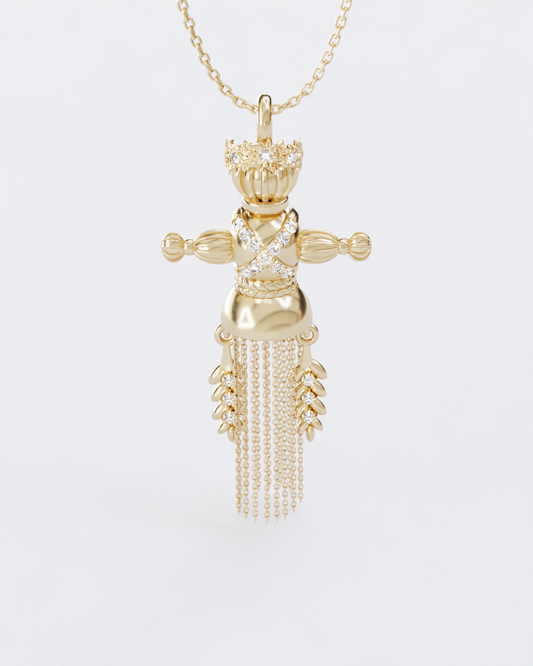 Gold Spring Doll Pendant with diamonds