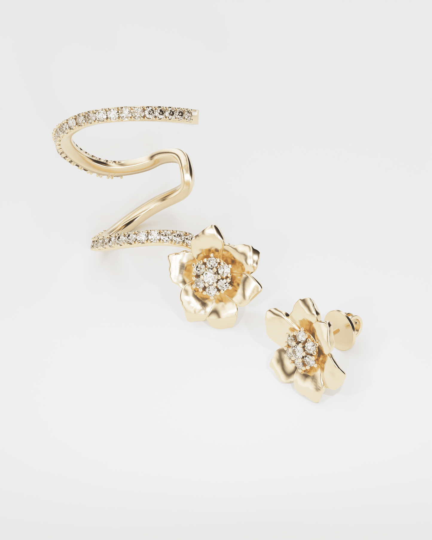 Gold Anemone cuff and earring Anemone