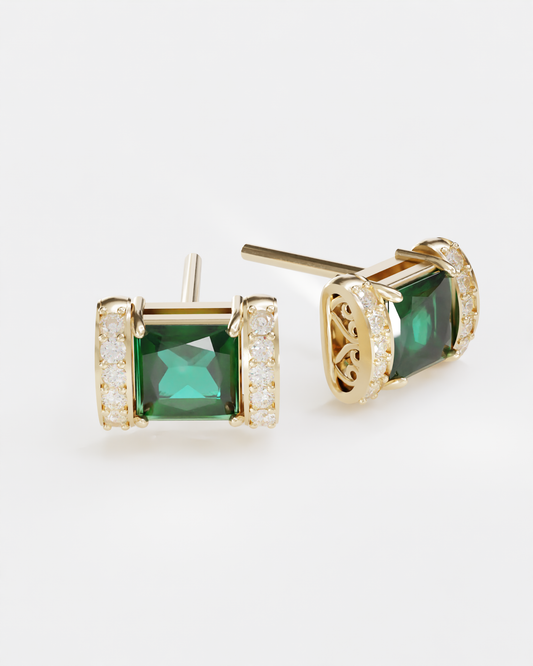 Gold earrings with emerald and diamonds "Esmeralda"