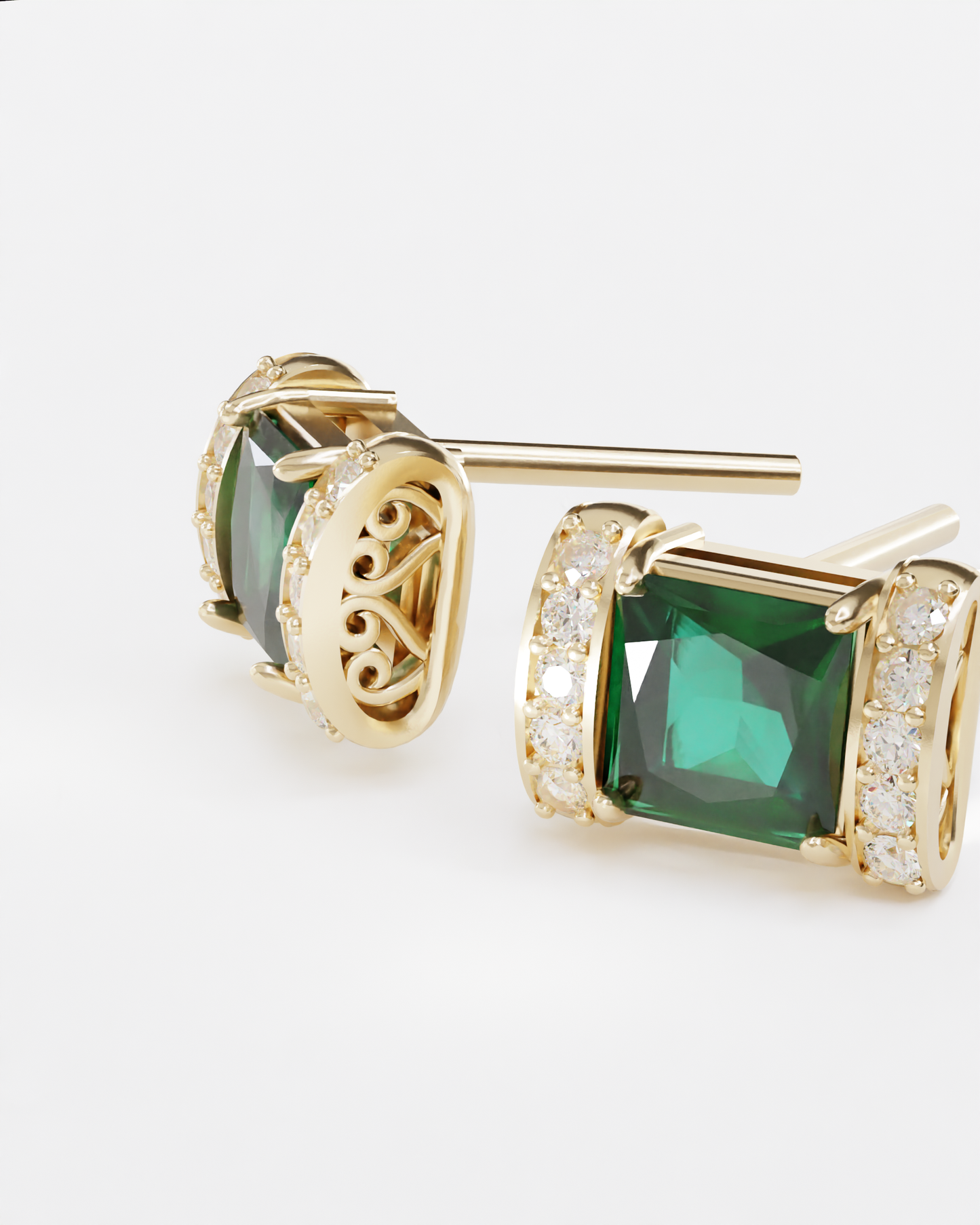 Gold earrings with emerald and diamonds "Esmeralda"