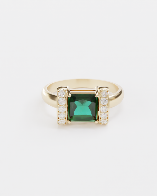 Gold ring with emerald and diamonds "Esmeralda"