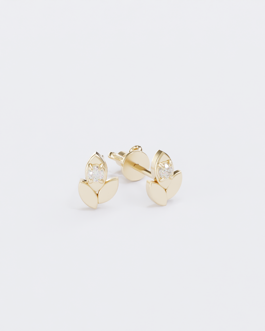 Spikelets gold piercing studs with diamonds